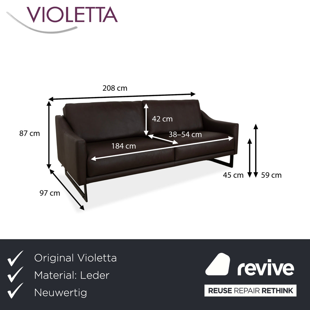 Canapé trois places en cuir Violetta Malin, marron foncé