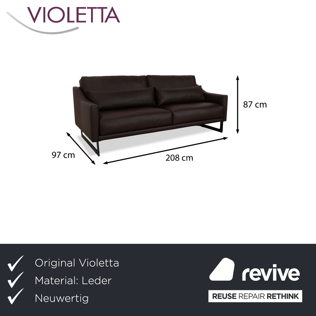 Violetta Malin Leder Dreisitzer Dunkelbraun Sofa Couch