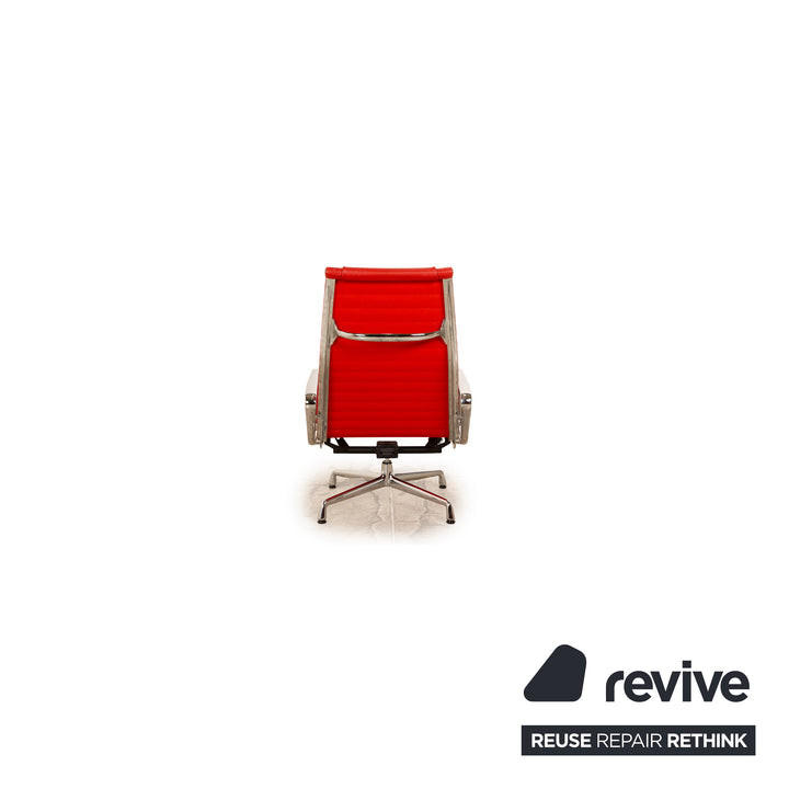 Vitra EA 124 Leather Armchair Red including Stool with Manual Relaxation Function by Charles &amp; Ray Eames