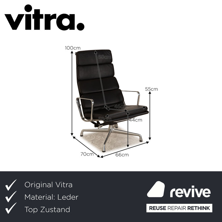 Vitra EA 222 Soft Pad Lounge Chair Leder Sessel Schwarz manuelle Funktion