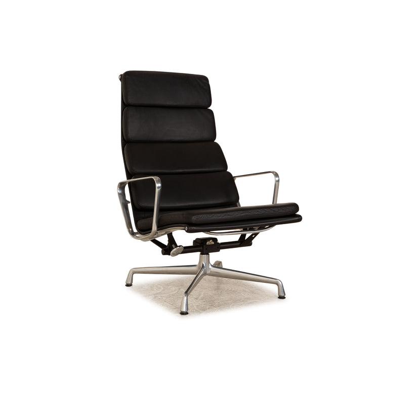 Vitra EA 222 Soft Pad Lounge Chair Leder Sessel Schwarz manuelle Funktion