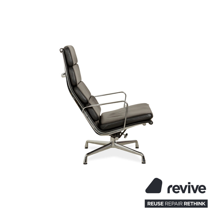 Vitra EA 222 Soft Pad Lounge Chair Leather Armchair Black Swivel Function