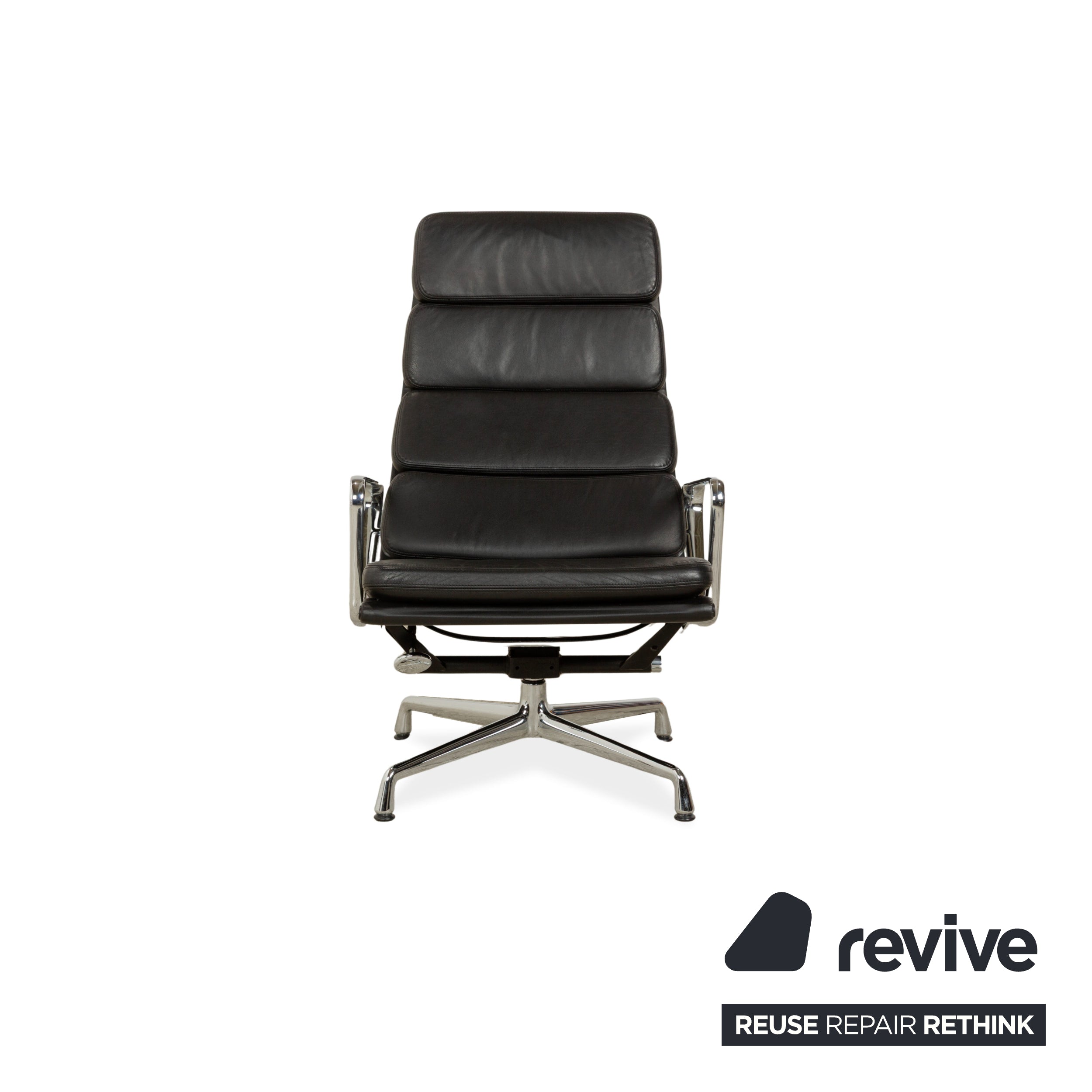 Fauteuil lounge Vitra EA 222 Soft Pad en cuir noir avec fonction pivotante