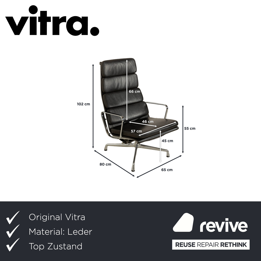 Vitra EA 222 Soft Pad Lounge Chair Leather Armchair Black Swivel Function