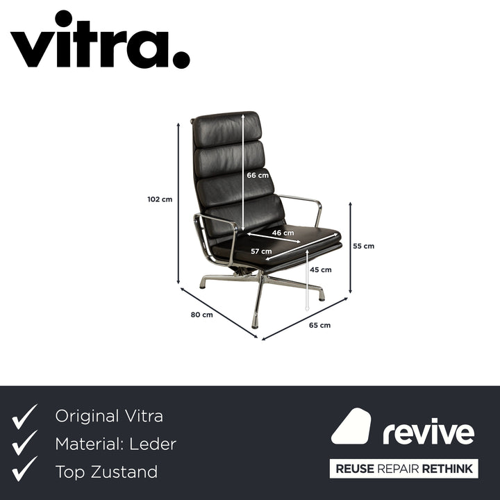 Vitra EA 222 Soft Pad Lounge Chair Leather Armchair Black Swivel Function