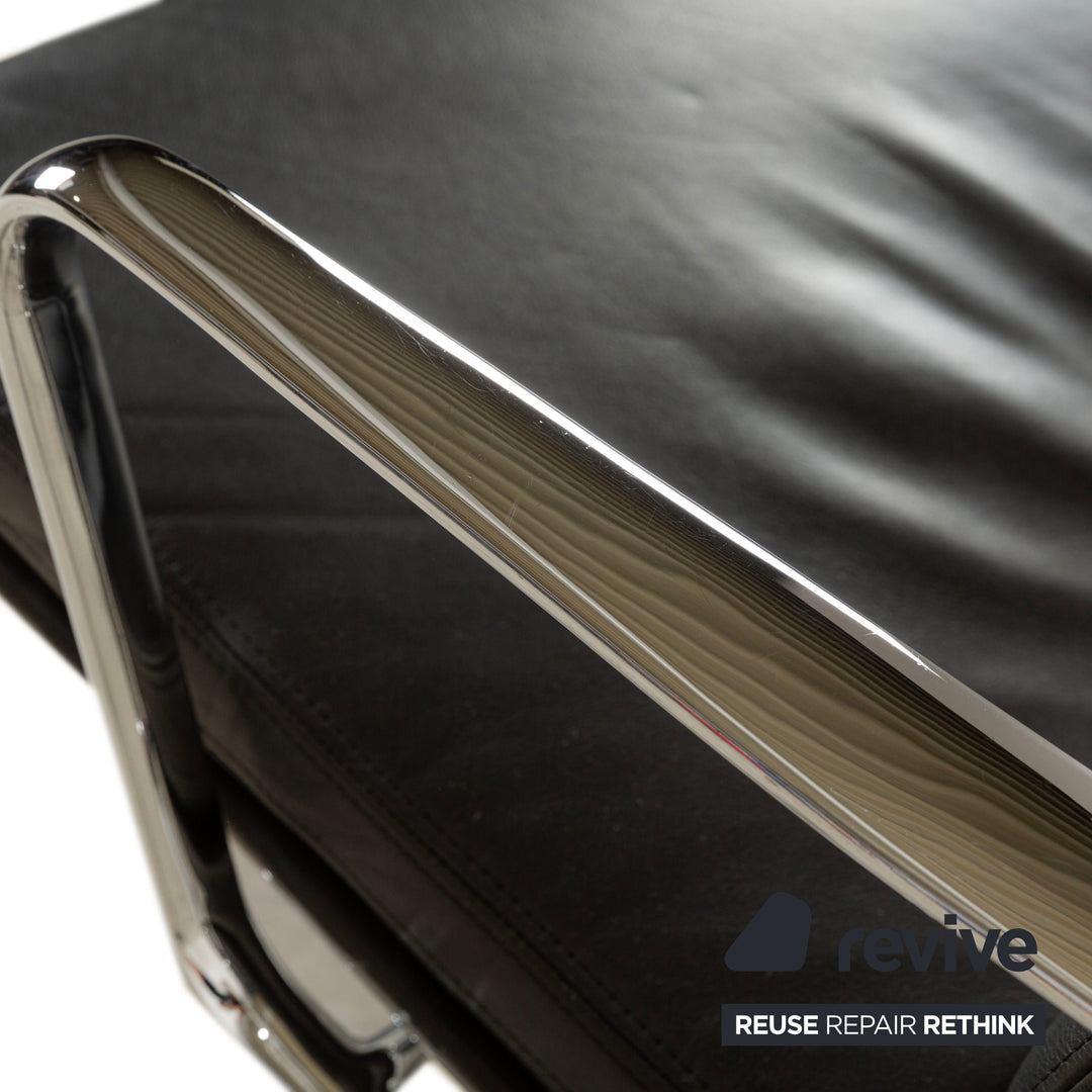 Vitra EA 222 Soft Pad Lounge Chair Leder Sessel Schwarz Drehfunktion