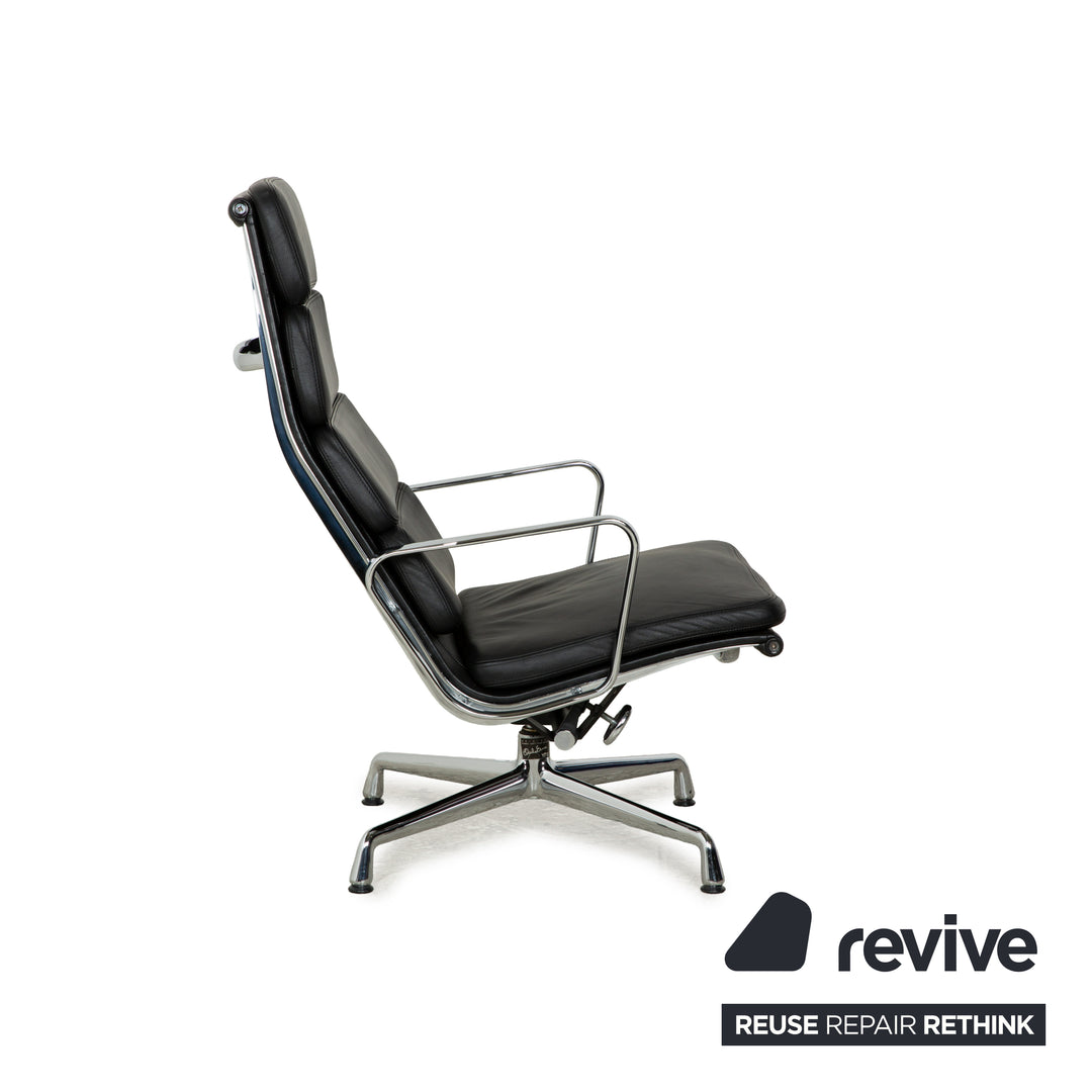 Vitra EA 222 Soft Pad Lounge Chair Leather Armchair Black manual function