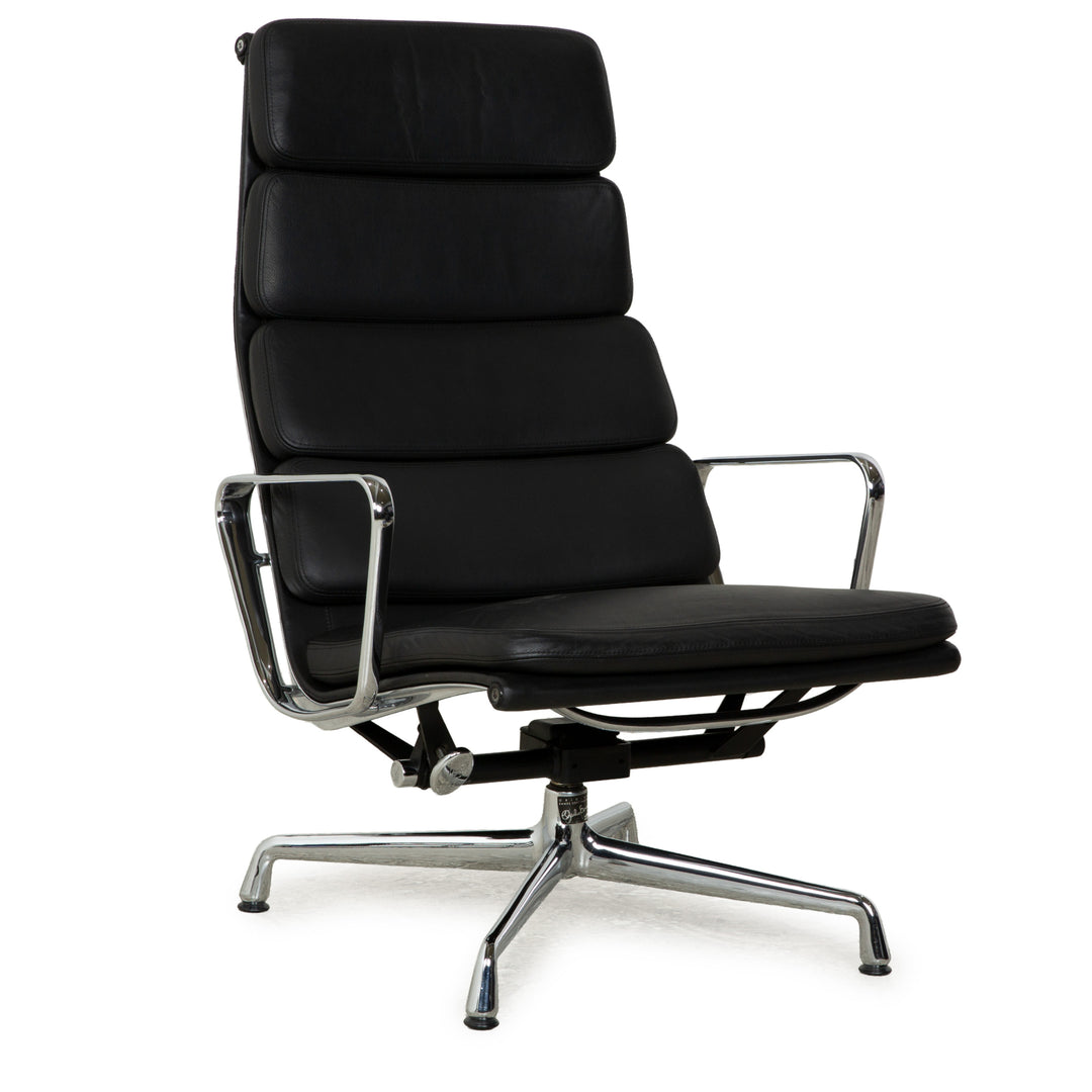 Vitra EA 222 Soft Pad Lounge Chair Leather Armchair Black manual function