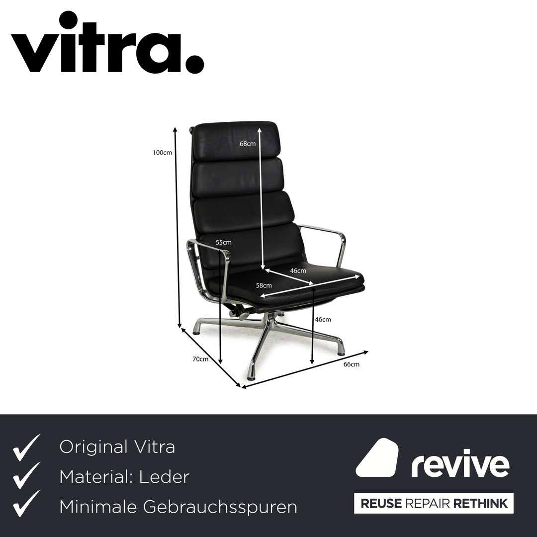Vitra EA 222 Soft Pad Lounge Chair Leather Armchair Black manual function