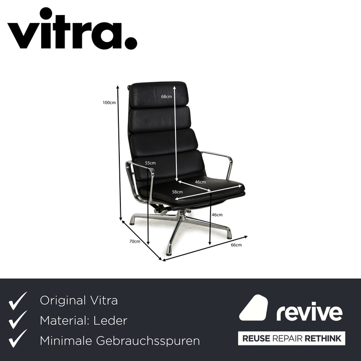Vitra EA 222 Soft Pad Lounge Chair Leather Armchair Black manual function