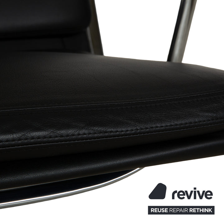 Vitra EA 222 Soft Pad Lounge Chair Leather Armchair Black manual function
