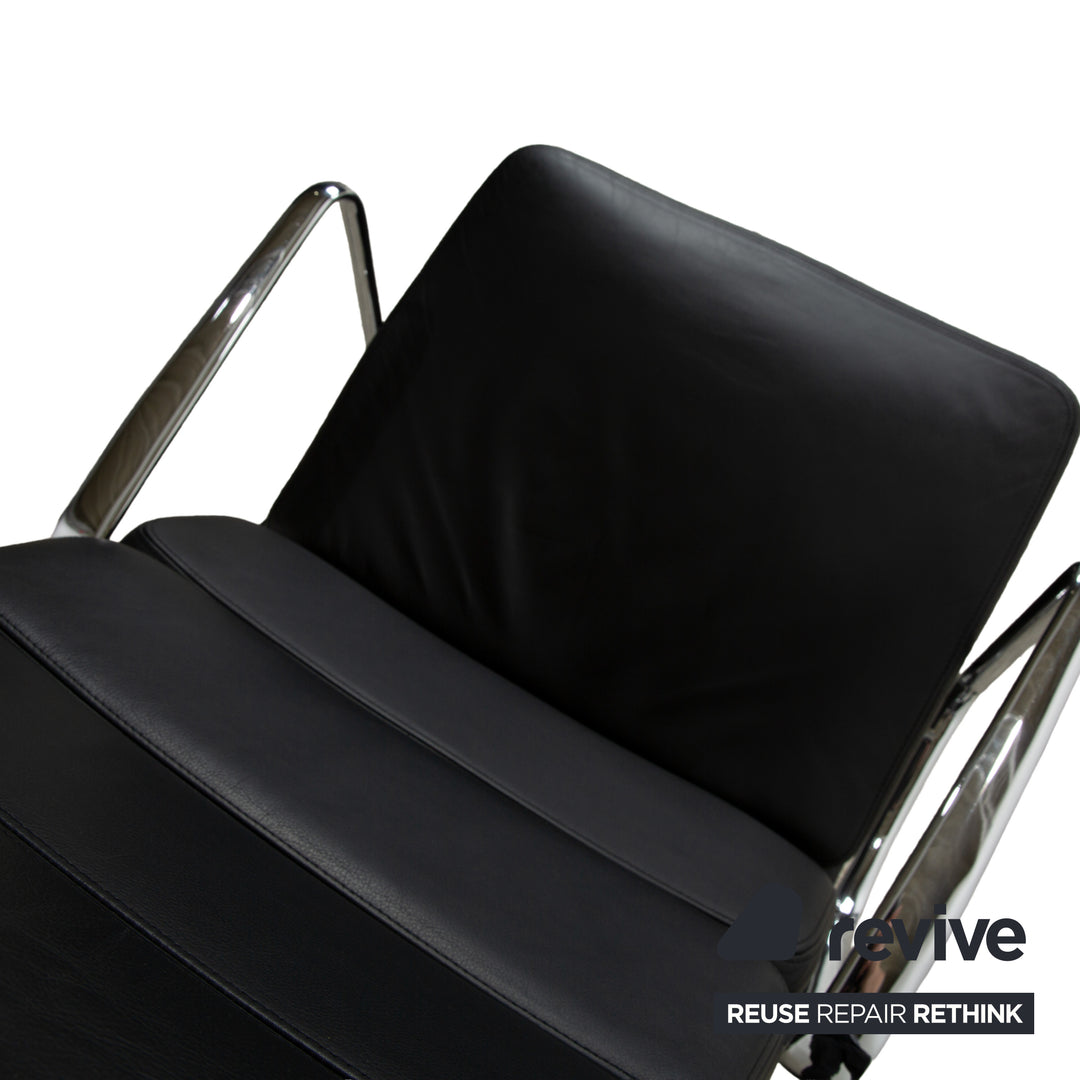 Vitra EA 222 Soft Pad Lounge Chair Leather Armchair Black manual function