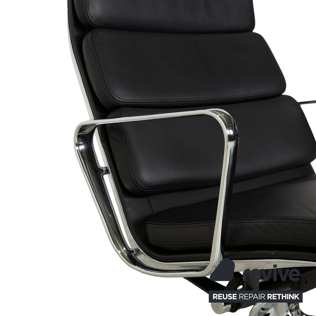 Vitra EA 222 Soft Pad Lounge Chair Leather Armchair Black manual function