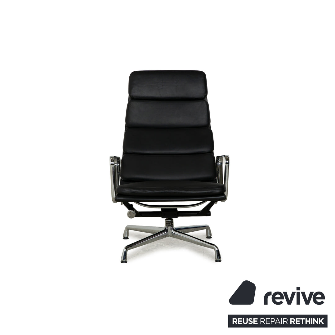 Vitra EA 222 Soft Pad Lounge Chair Leather Armchair Black manual function