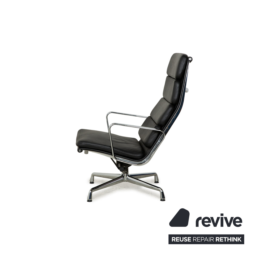 Vitra EA 222 Soft Pad Lounge Chair Leather Armchair Black manual function