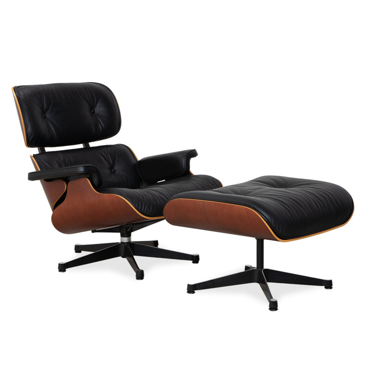 Vitra Eames Lounge Chair inkl. Ottoman Leder Schwarz Holz Rot Braun Kirschbaum Charles & Ray Eames