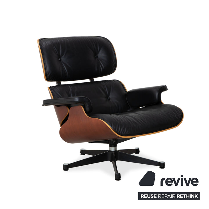 Vitra Eames Lounge Chair inkl. Ottoman Leder Schwarz Holz Rot Braun Kirschbaum Charles & Ray Eames