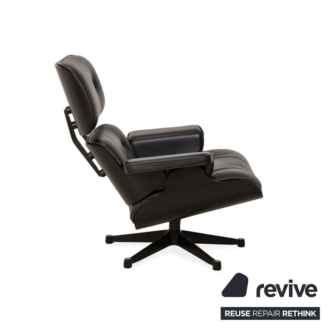 Vitra Eames Lounge Chair incl. Ottoman, Leather Armchair, Black, Reupholstered