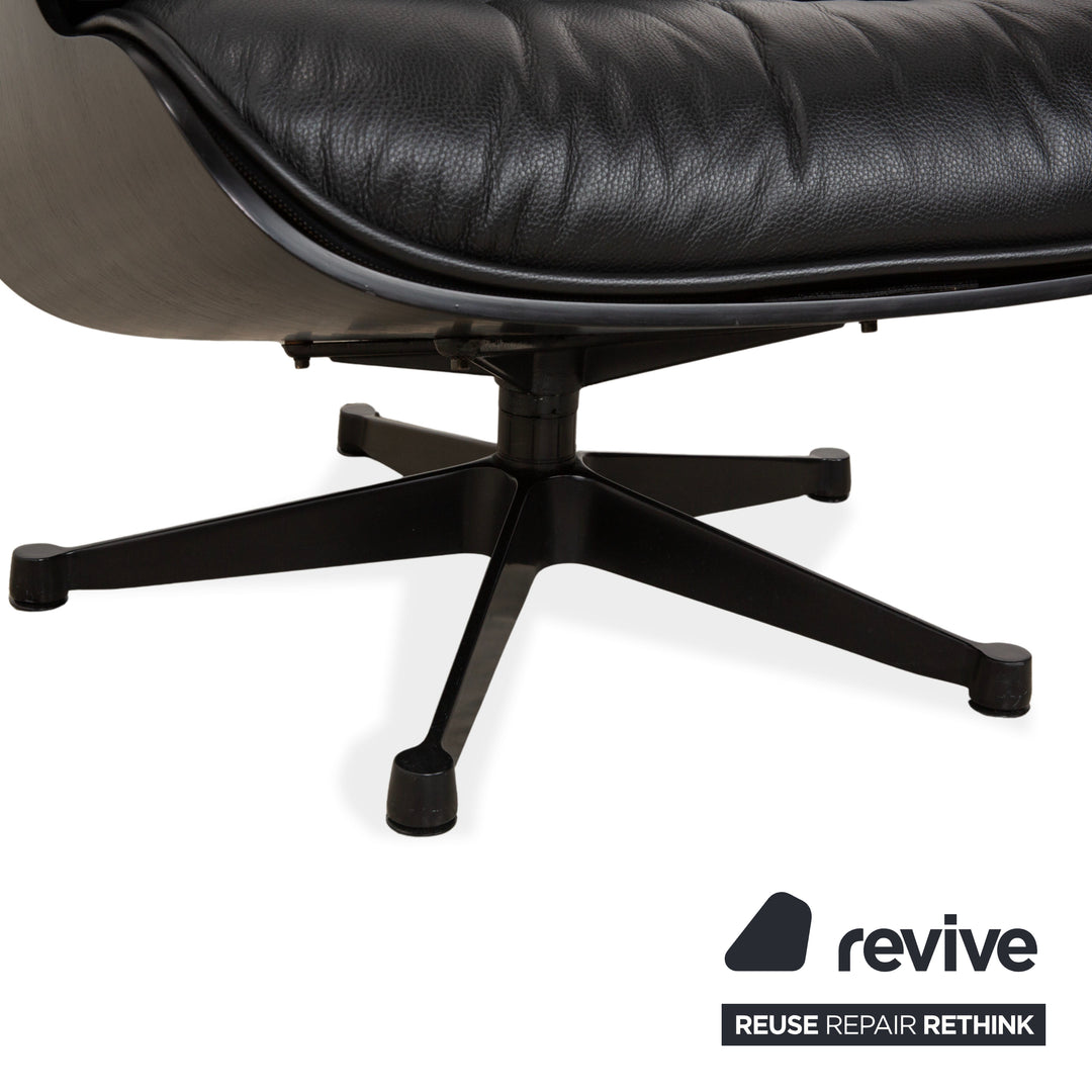 Vitra Eames Lounge Chair incl. Ottoman, Leather Armchair, Black, Reupholstered