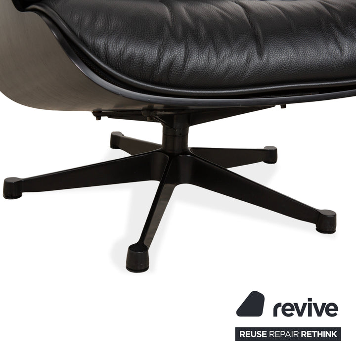 Vitra Eames Lounge Chair incl. Ottoman, Leather Armchair, Black, Reupholstered
