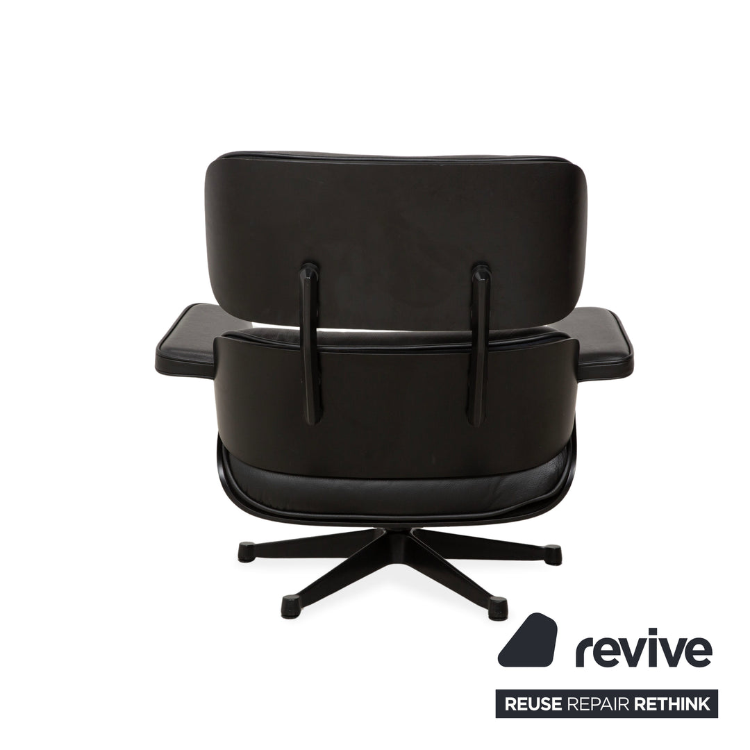 Vitra Eames Lounge Chair incl. Ottoman, Leather Armchair, Black, Reupholstered