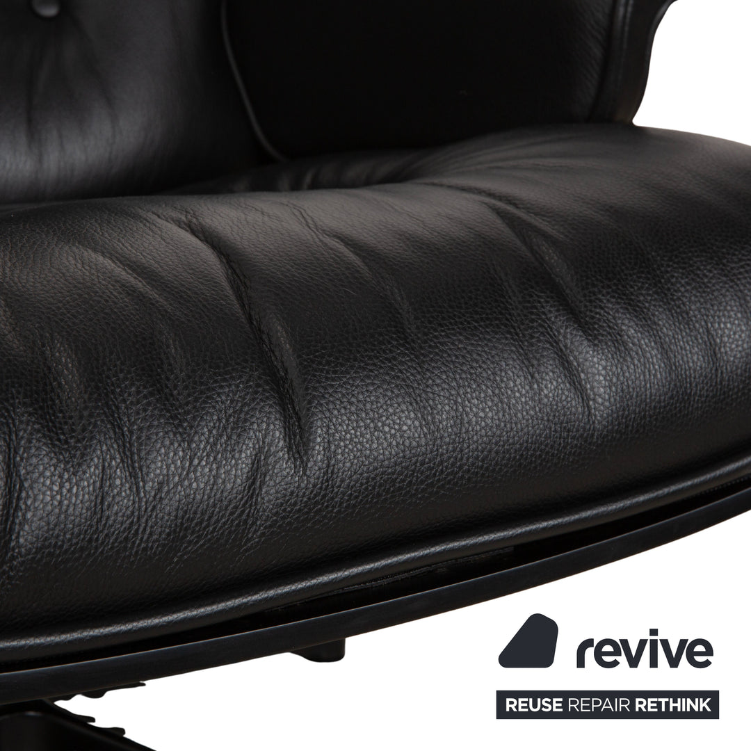 Vitra Eames Lounge Chair incl. Ottoman, Leather Armchair, Black, Reupholstered
