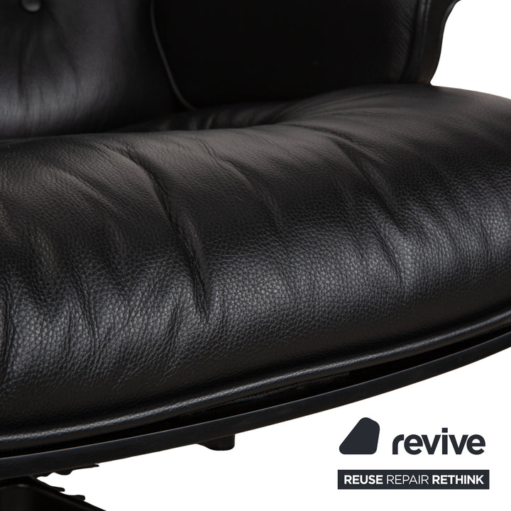 Vitra Eames Lounge Chair incl. Ottoman, Leather Armchair, Black, Reupholstered