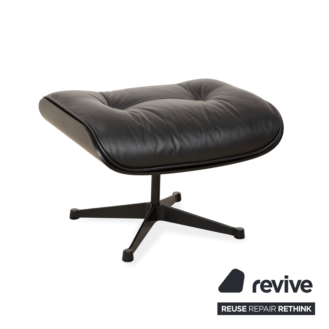 Vitra Eames Lounge Chair incl. Ottoman, Leather Armchair, Black, Reupholstered