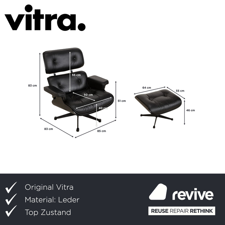 Vitra Eames Lounge Chair inkl. Ottomann Leder Sessel Schwarz Neubezug