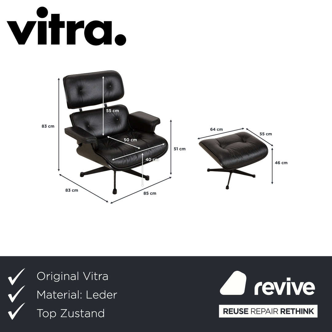 Vitra Eames Lounge Chair inkl. Ottomann Leder Sessel Schwarz Neubezug
