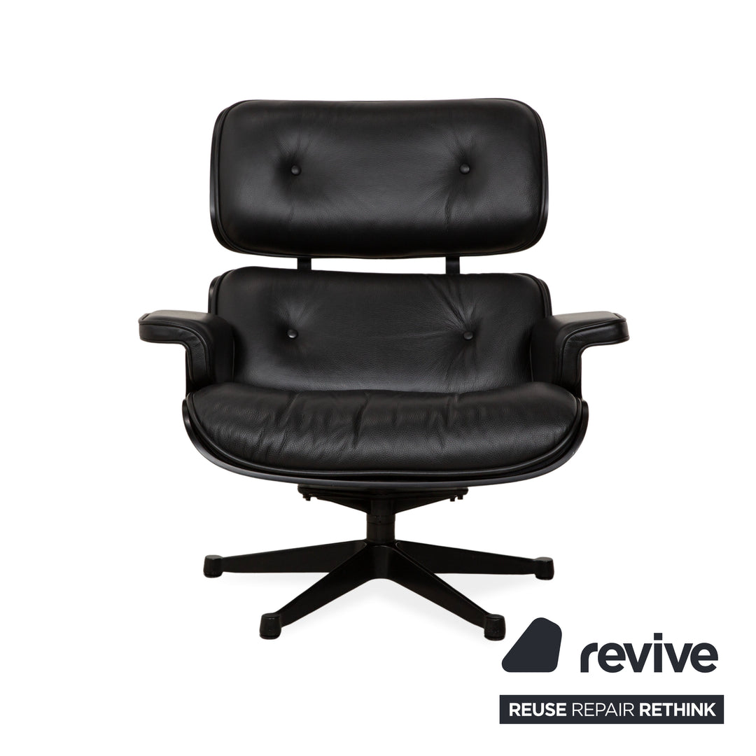Vitra Eames Lounge Chair incl. Ottoman, Leather Armchair, Black, Reupholstered