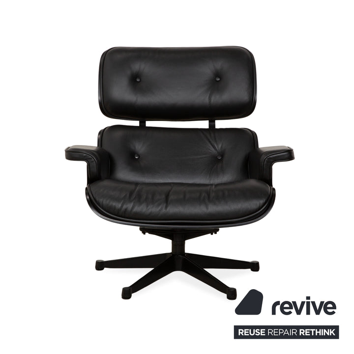 Vitra Eames Lounge Chair incl. Ottoman, Leather Armchair, Black, Reupholstered