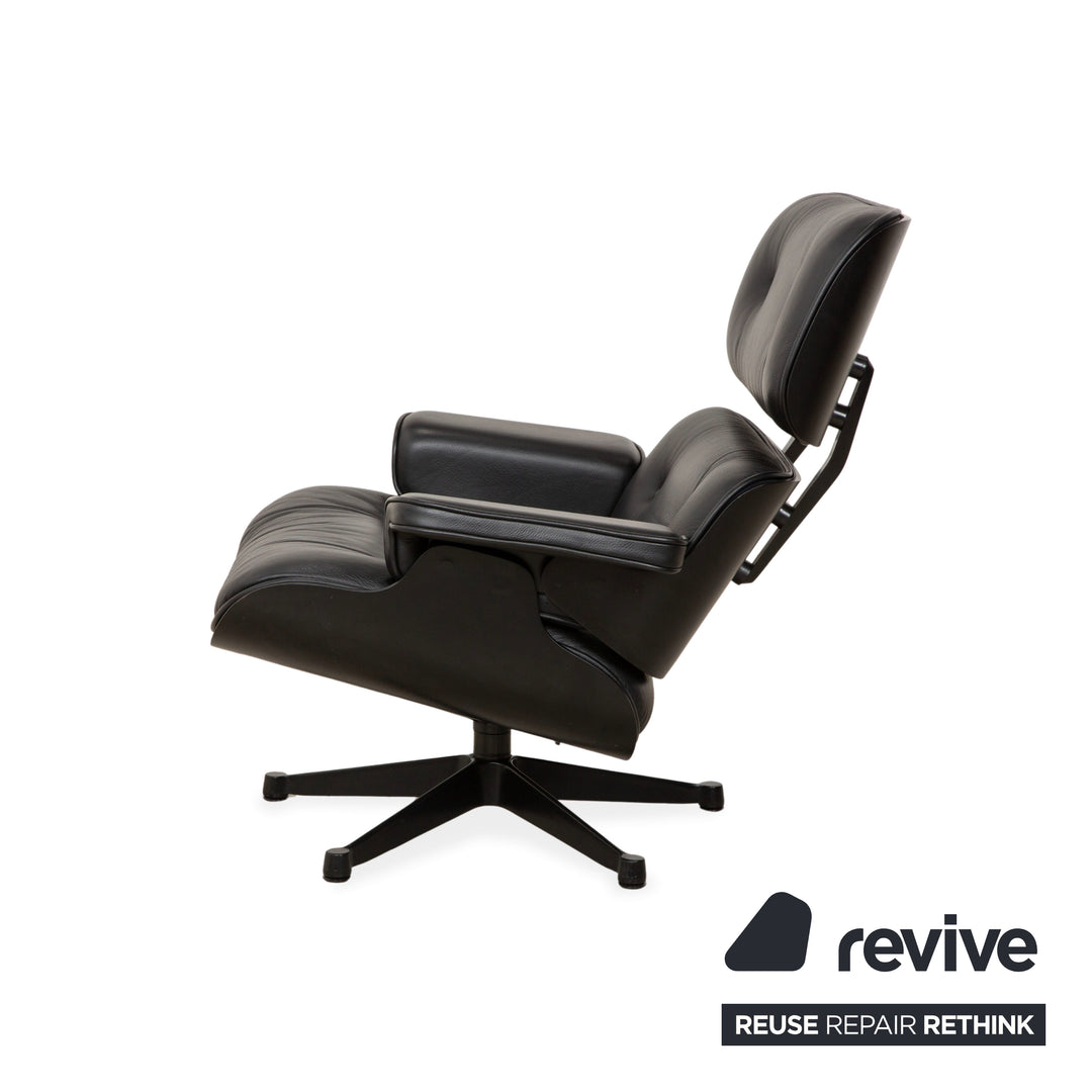 Vitra Eames Lounge Chair incl. Ottoman, Leather Armchair, Black, Reupholstered