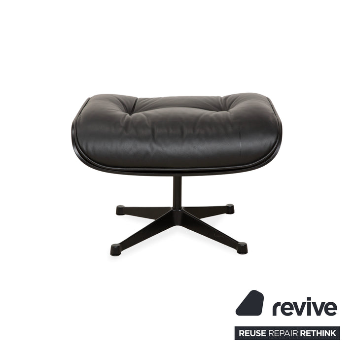 Vitra Eames Lounge Chair incl. Ottoman, Leather Armchair, Black, Reupholstered