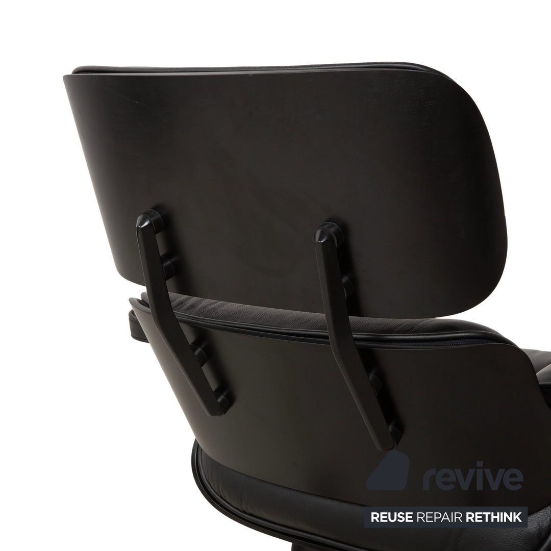 Vitra Eames Lounge Chair incl. Ottoman, Leather Armchair, Black, Reupholstered