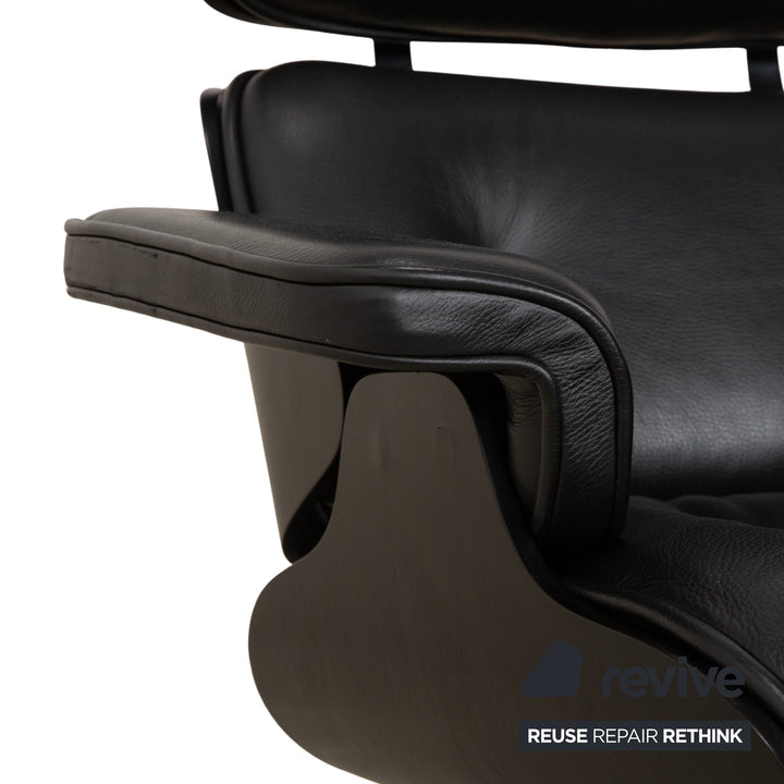 Vitra Eames Lounge Chair incl. Ottoman, Leather Armchair, Black, Reupholstered