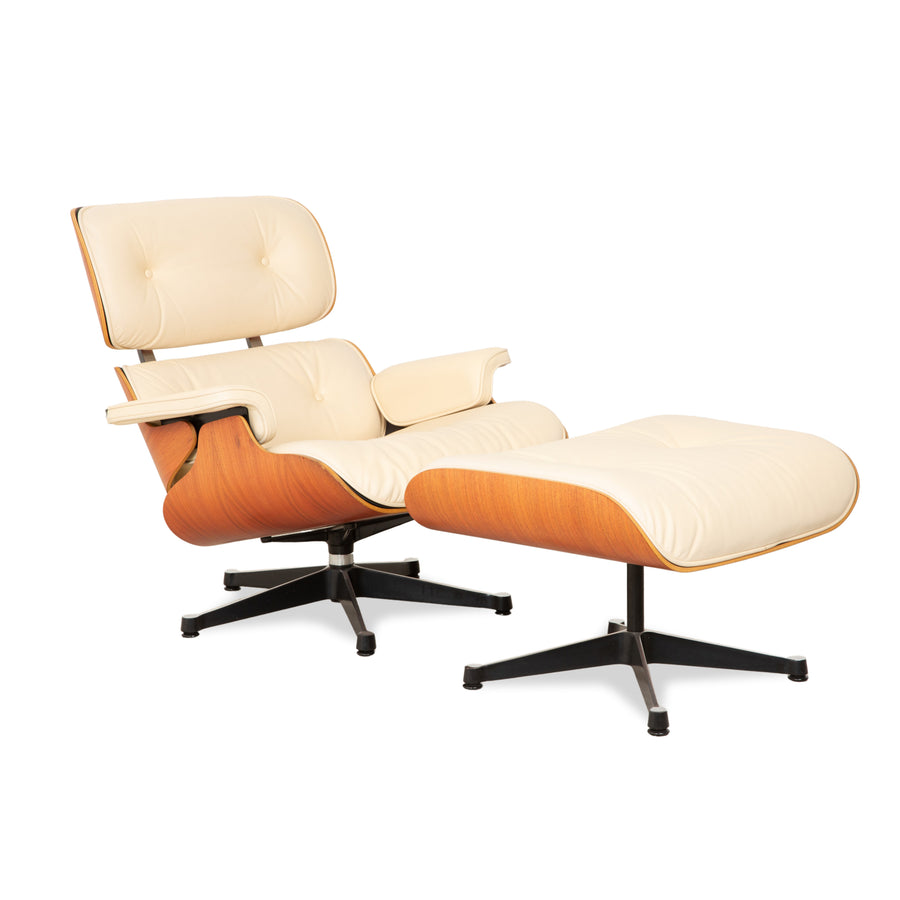 Vitra Eames Lounge Chair Leder Creme Beige inkl. Ottoman