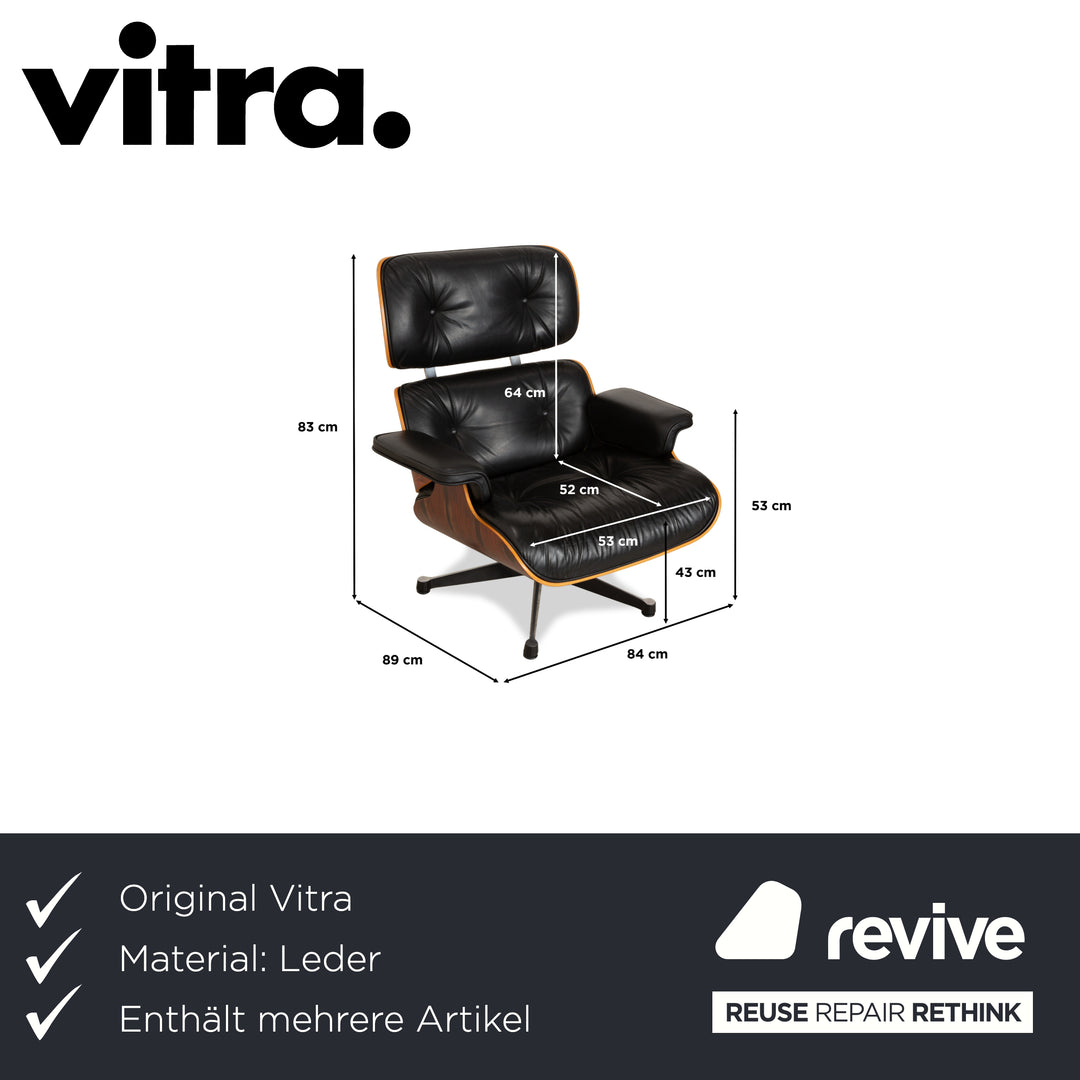 Vitra Eames Lounge Chair Leather Wood 2x Armchairs Brown Black Manual Function