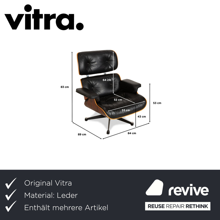 Vitra Eames Lounge Chair Leather Wood 2x Armchairs Brown Black Manual Function