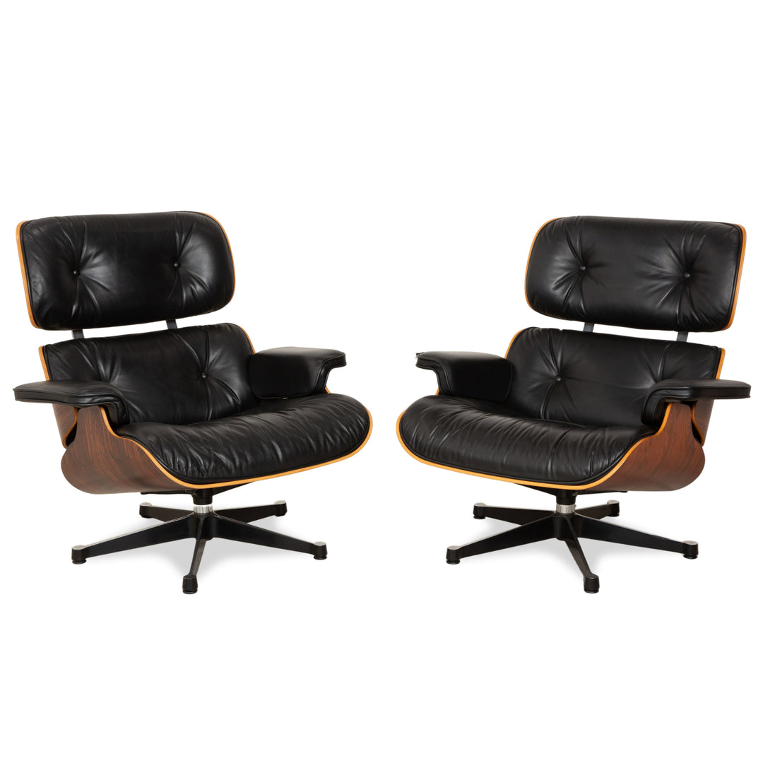 Vitra Eames Lounge Chair Leather Wood 2x Armchairs Brown Black Manual Function