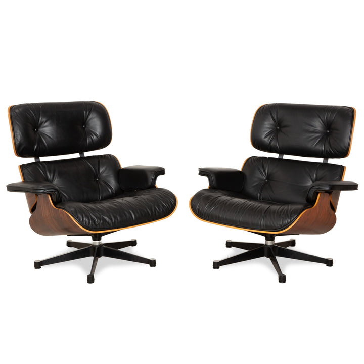 Vitra Eames Lounge Chair Leather Wood 2x Armchairs Brown Black Manual Function