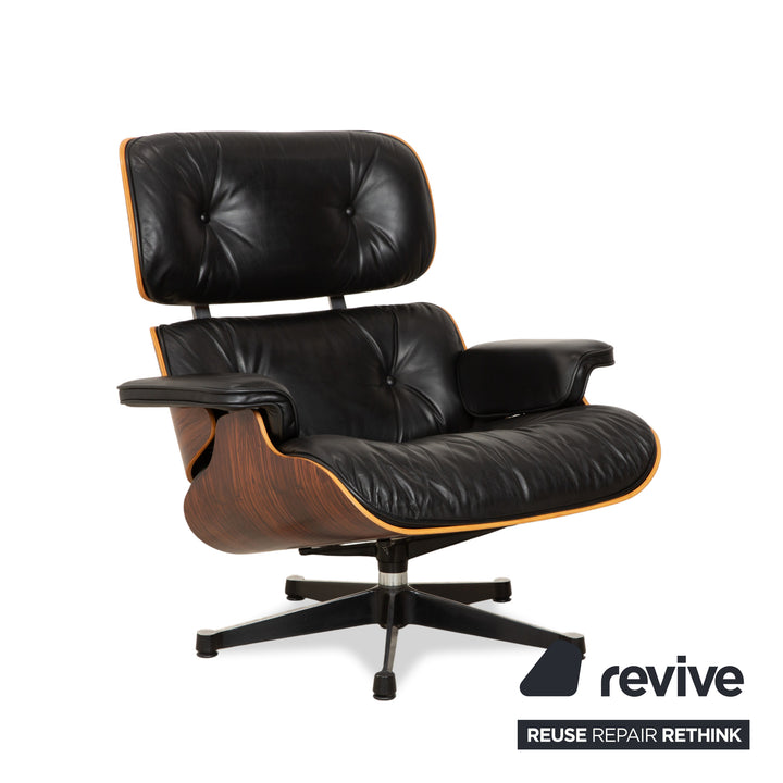 Vitra Eames Lounge Chair Leather Wood 2x Armchairs Brown Black Manual Function