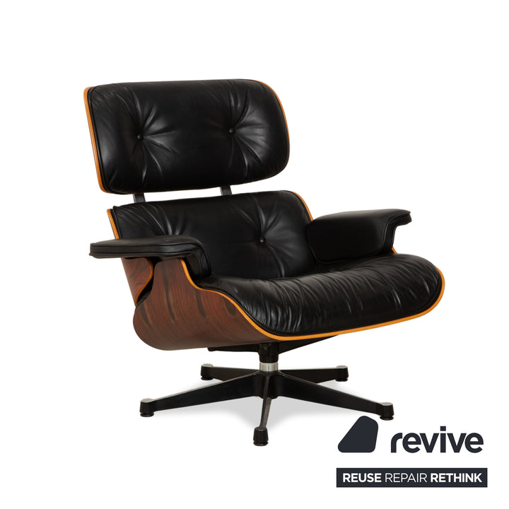 Vitra Eames Lounge Chair Leather Wood 2x Armchairs Brown Black Manual Function