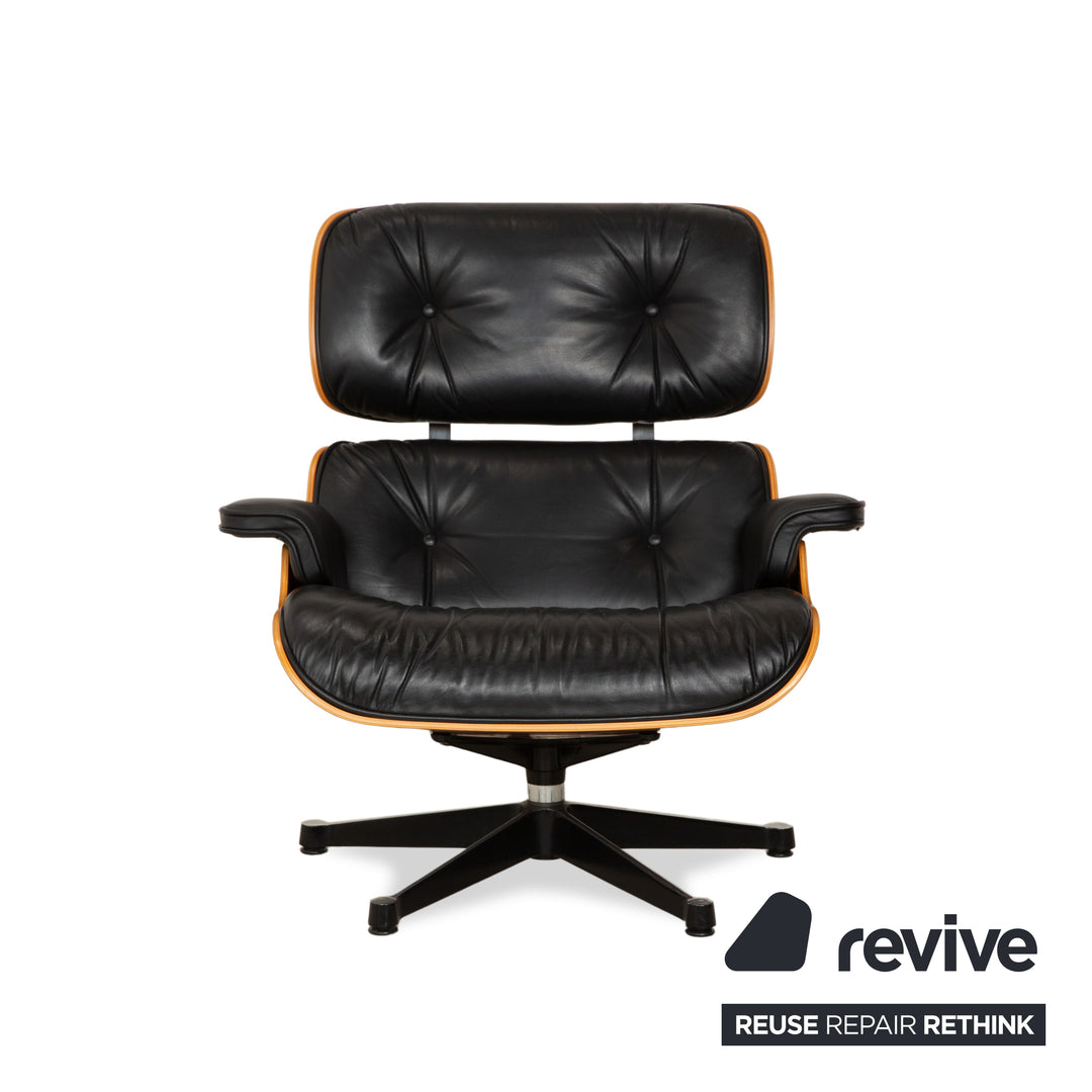 Vitra Eames Lounge Chair Leather Wood Armchair Black Manual Function