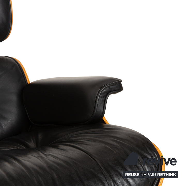 Vitra Eames Lounge Chair Leather Wood Armchair Black Manual Function