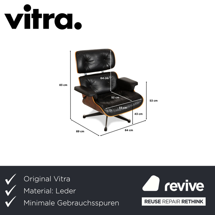 Vitra Eames Lounge Chair Leather Wood Armchair Black Manual Function