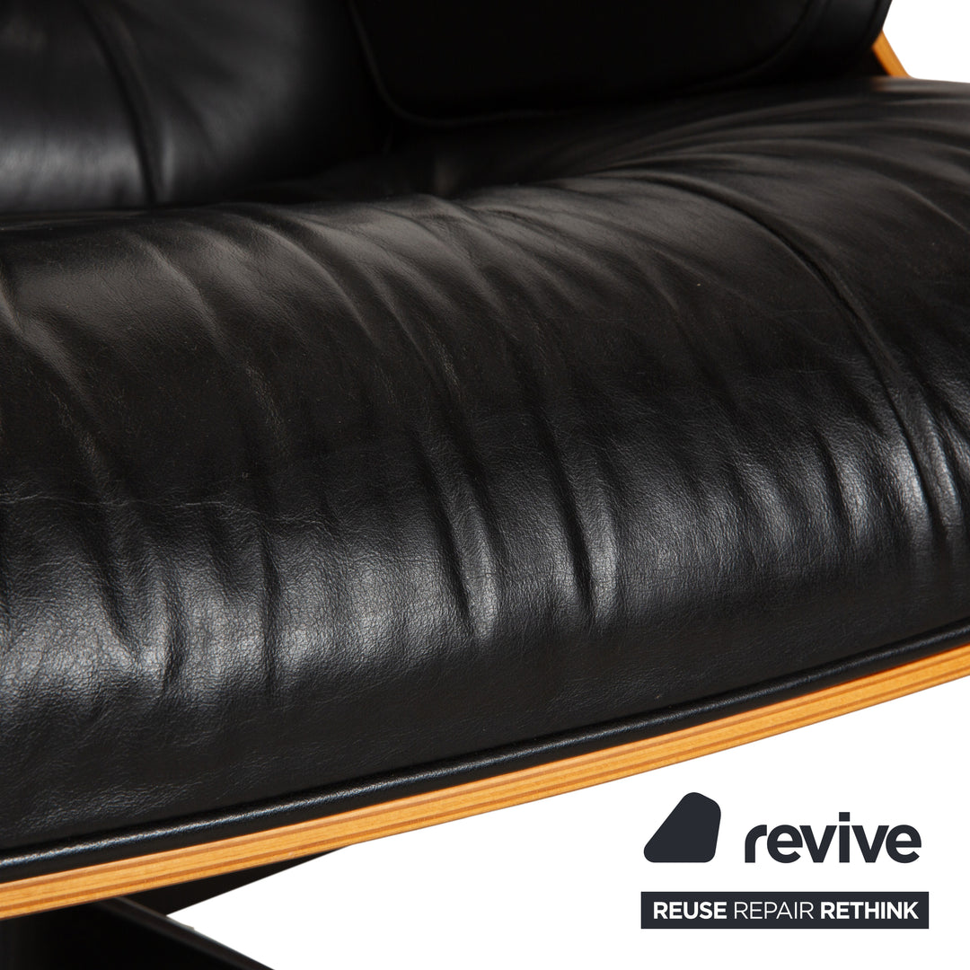 Vitra Eames Lounge Chair Leather Wood Armchair Black Manual Function
