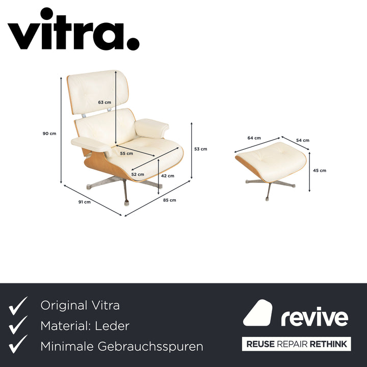 Vitra Eames Lounge Chair Leder Holz Sessel Creme Weiß Braun inkl. Ottomane