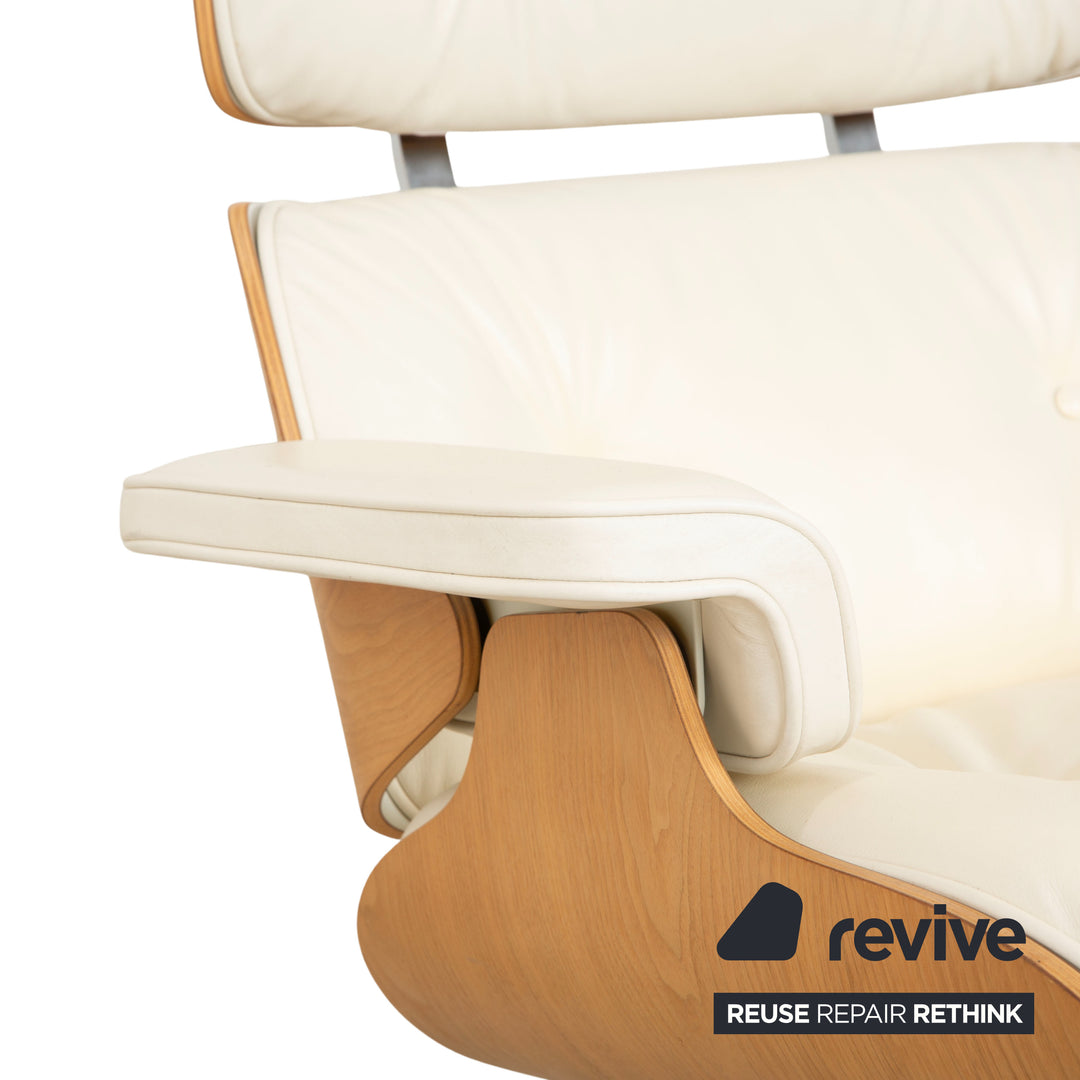 Vitra Eames Lounge Chair Leder Holz Sessel Creme Weiß Braun inkl. Ottomane
