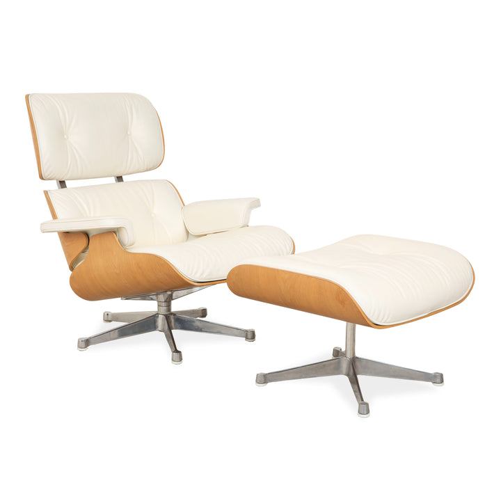 Vitra Eames Lounge Chair Leder Holz Sessel Creme Weiß Braun inkl. Ottomane